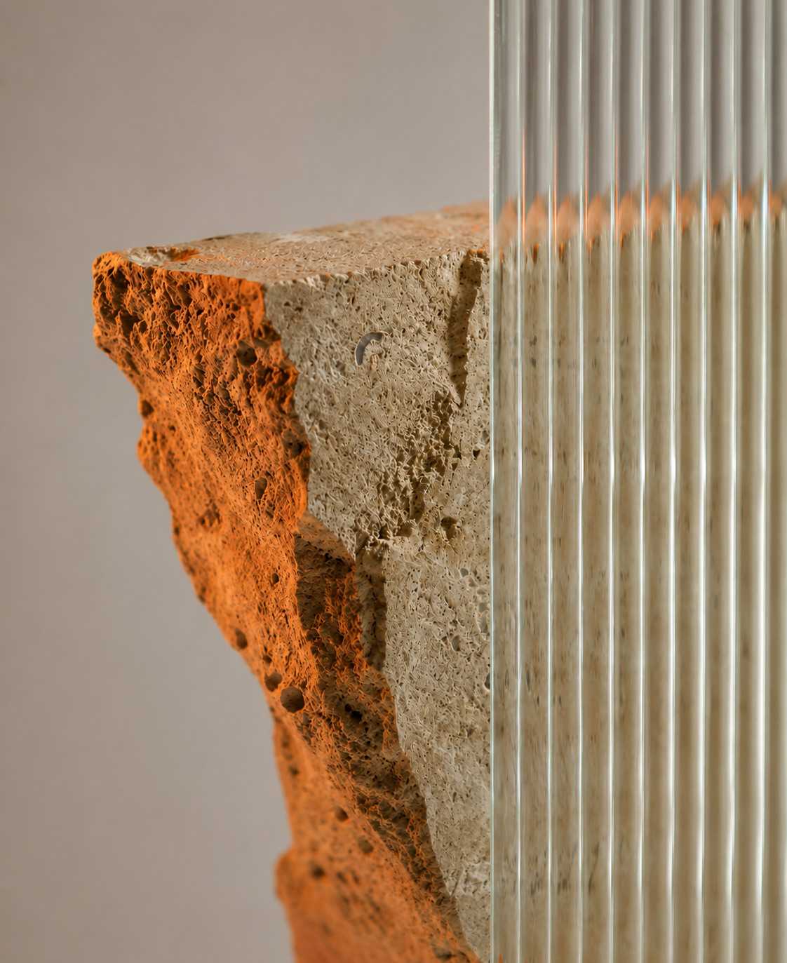 Architectural stone and reeded fluted glass